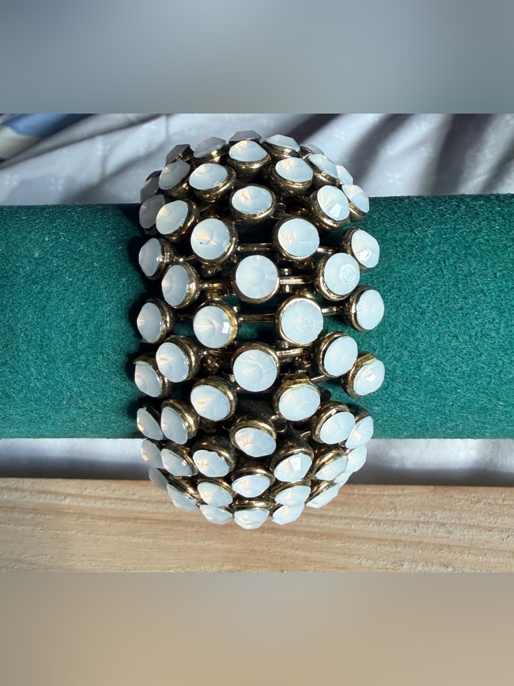 Opal White Statement Cuff Bracelet - Gold Tone